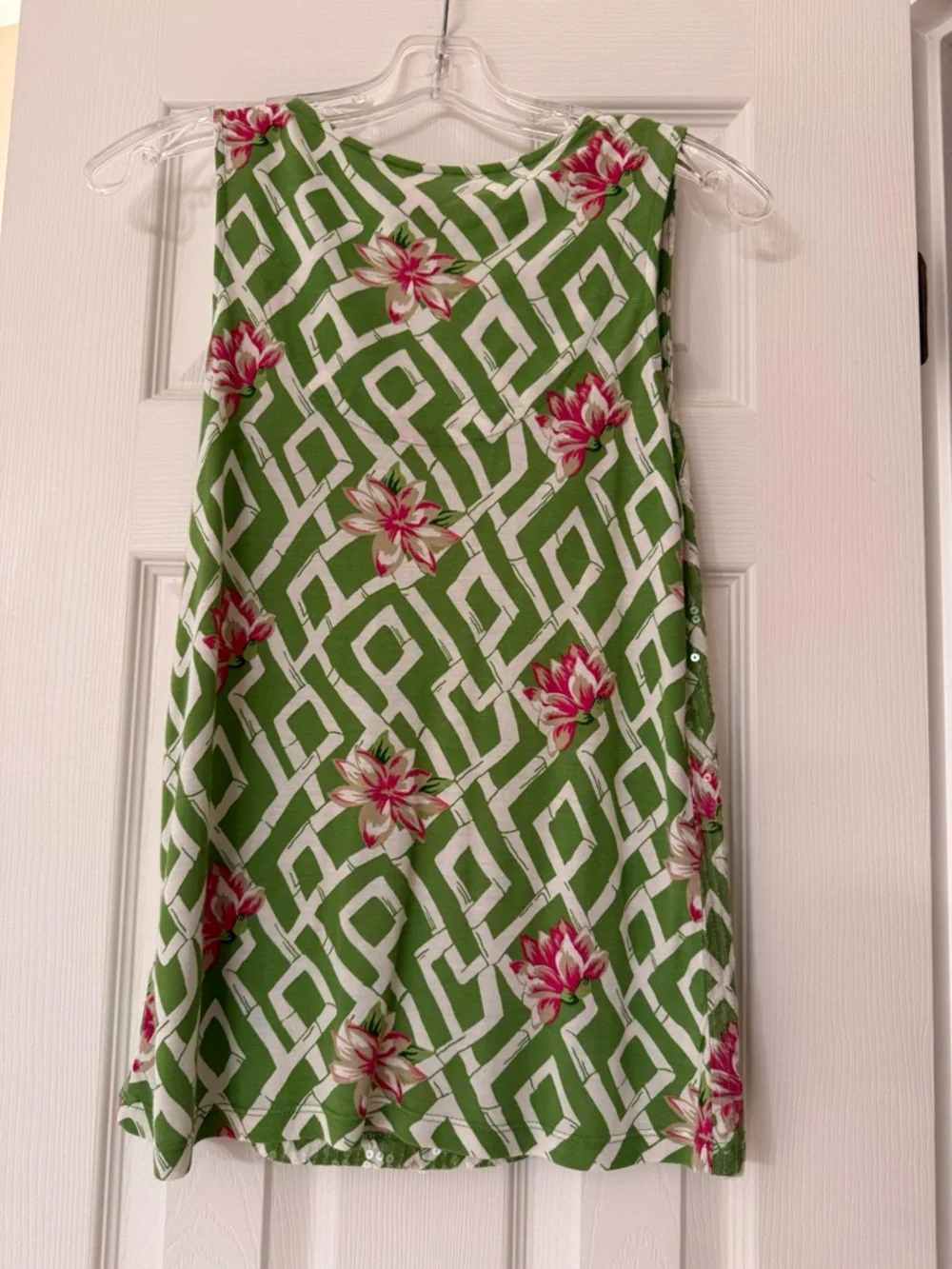 Charter Club Green and White Geometric Floral Sequin Tank - Picture 2 of 2
